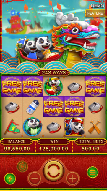 PANDA DRAGON BOAT slot game scene - FA CHAI Gaming