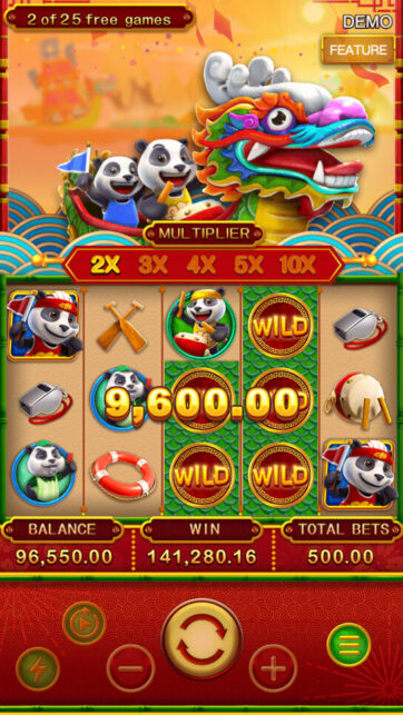 PANDA DRAGON BOAT slot game scene - FA CHAI Gaming